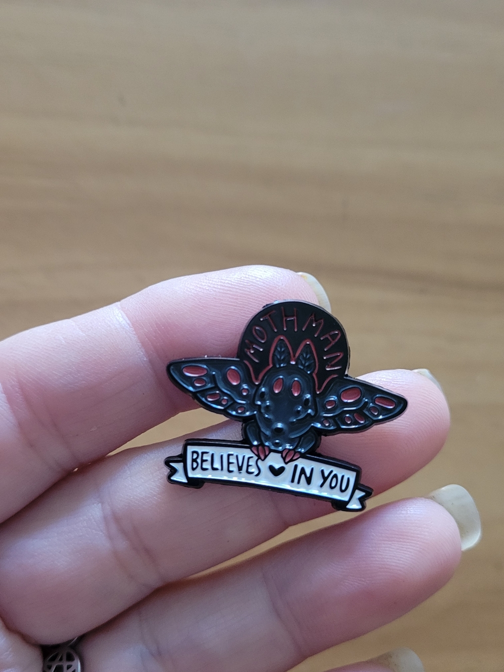 🍁NEW🍁 Mothman Enamel Pin - Black and Red "Believes in You"